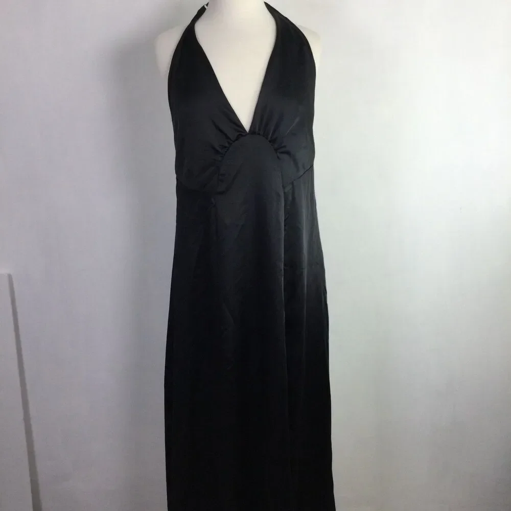 FREE PEOPLE Womens Dance Till Dawn Satin Maxi Dress Black Size XL NWT $250